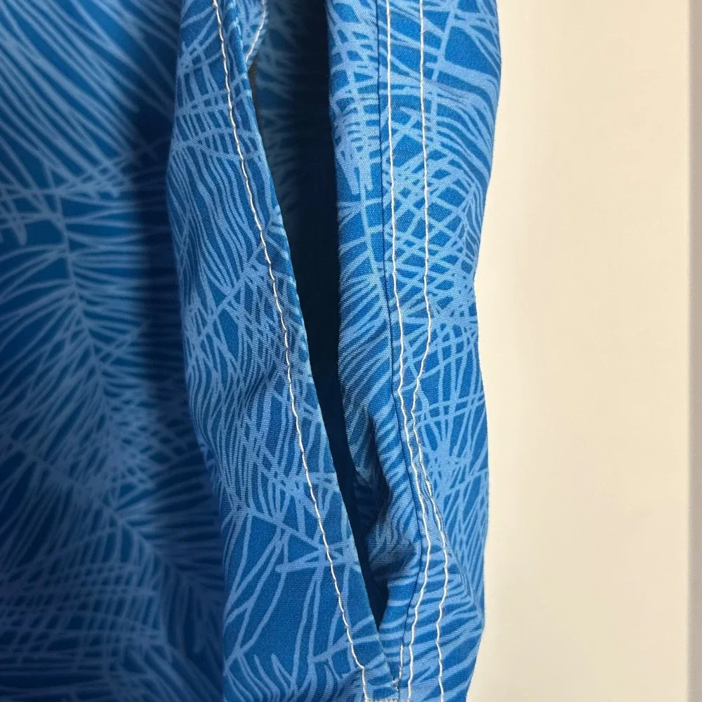 Lands' End Mens Blue Palm Leaf Print Swim‎ Trunks Size L 36-38 Mesh Liner Pocket